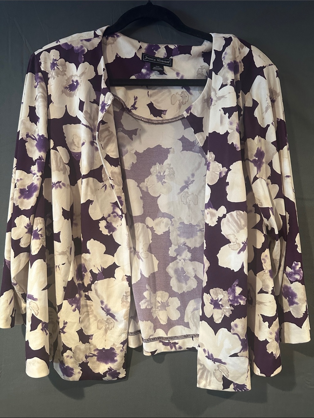Jessica Howard 20W Purple and Cream Floral Open-Front Blazer cottagecore career